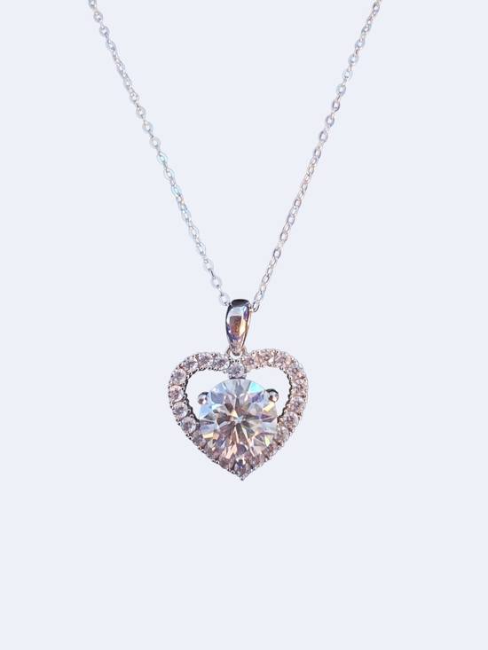 Moissanite Jewelry - 2Ct Solitaire Moissanite Heart Halo Necklace Sterling Silver 18” Chain GRA